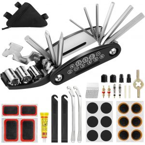 LETNERNY-Kit D'Accessoires De Réparation De Vélo - Kit De Réparation De Vélo Et Outils - Multioutils - Kit De Réparation De Pneu Pour Les Déplacements - Kit De Réparation Autocollant Avec Cric De Pne - Neuf