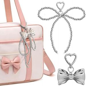 KAL-Porte-Clés N?ud Argenté Pour Femme - Pendentif Pour Téléphone Portable - Y2K - Accessoires - N?ud - Porte-Clés - Sac À Dos - Pendentif De Sac - Porte-Clés Esthétique - Neuf