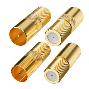 Lot de 4 adaptateurs d'antenne plaqués or-2 prises F vers fiche d'antenne IEC et 2 prises F vers prise d'antenne IEC-Kit d'adaptateurs de qualité supérieure pour antenne coaxiale - Neuf