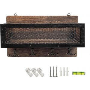 Porte-Courrier Et Porte-Clés Pour Décoration Murale,Organiseur Mural En Bois Avec 4 Crochets Doubles Pour Clés,Support Mural Pour Clés Pour Entrée,Rangement,Salon,Couloir,Cuisine (Marron) - Neuf