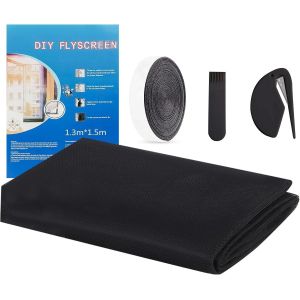 MAA-Moustiquaire Fenetre Sans Percage, Filet Anti-Insectes avec Bande Auto-Agrippante, Moustiquaire Adhésive pour Fenêtre, Moustiquaire Recoupable, Anti Mouche Moustiques (Noir, 130 x 150 cm) - Neuf
