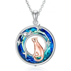 Kales-Collier Chat Avec Cristal En Argent Sterling Collier Maman Et Fille Bijoux Animaux Mignons Cadeaux Pour Femme Fille - Neuf