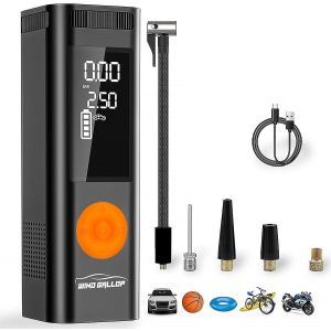 Gonfleur Pneus Voiture Sans Fil Compresseur À Air Portatif Pompe Voiture Pneu Electrique Compresseur D'air Accessoire Voiture Avec Lumière Led Pour Voiture Moto Bicyclette Boule (Orange) - Neuf