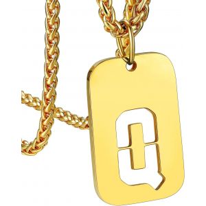 Kal-Collier Plaque Initiale En Acier Inoxydable Pour Homme, Cha&icirc;ne Pendentif Dog Tag Avec L'alphabet Creux - Neuf