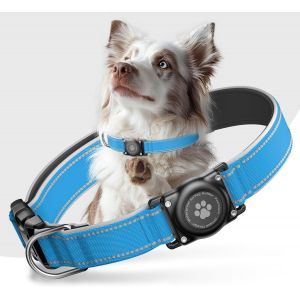 Jgd-Collier Airtag Pour Chien - 100% &Eacute;tanche - Support Pour Apple Airtag - R&eacute;fl&eacute;chissant - Rembourr&eacute; Doux - Durable - Collier Gps Pour Chiens De Taille Moyenne Et Grande (Bleu, L (12.6-18.1"")) - Neuf