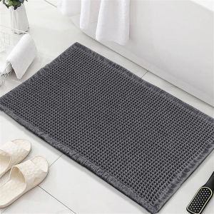 KAL-Tapis De Bain Antidérapant, Tapis Salle De Bain Super Absorbant Gaufré Tapis Douche Séchage Rapide Tapis De Baignoire Microfibre Moelleux Tapis Absorbant, 43X60 Cm, Gris - Neuf