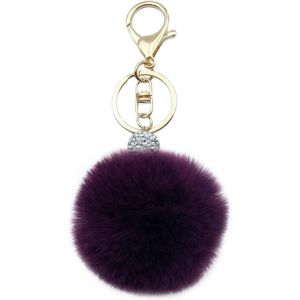 KAL-Pom Pom Porte-Cl&eacute;s En Poils De Lapin Doux Artificiels Pendentif De Sac Boule Argent Cristal D'Eau Porte-Cl&eacute;s Pour Sac &Agrave; Main Voiture Pendentif D&eacute;coration - Neuf