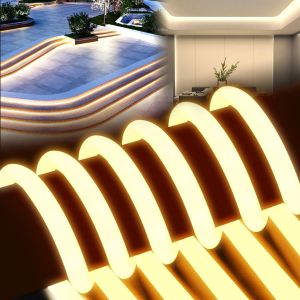 Ruban Led N&eacute;on Exterieur Lumineuse 360&ordm; Rond 220v 2m Led Lumi&egrave;re De Bande Strip Ip65 Lampe De Flexible Etanche Int&eacute;rieure, Inclus Adaptateur Secteur, Pour Cuisine Chambre (Jaune) - Neuf