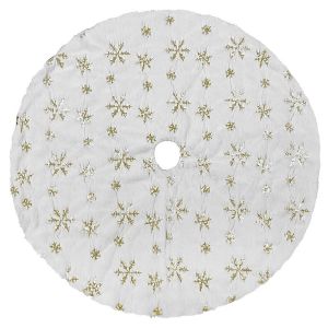 Jupe de sapin de No&euml;l &agrave; motif flocons de neige, tapis rond en peluche blanche, jupe de sapin de No&euml;l ronde en tissu &agrave; faire soi-m&ecirc;me - Neuf