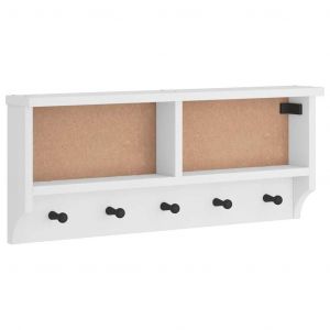 Porte-manteau mural rustique gain de place 87 x 12 x 35 cm en bois massif blanc Helloshop26 02_0056694 - Neuf