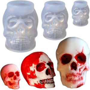 Lot De 3 Moules En Silicone &Eacute;poxy - T&ecirc;te De Mort - Halloween - Moule En R&eacute;sine &Eacute;poxy Diy - Cr&acirc;ne 3d - Moule En Silicone - D&eacute;coration Pour Bricolage, Artisanat, Bougie, Aromath&eacute;rapie - Neuf