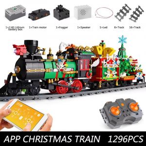 Blocs de construction Train de No&euml;l Motoris&eacute; Mould King 1296pcs - Mod&egrave;le Hiver, D&eacute;coration Festive & Id&eacute;al - Neuf