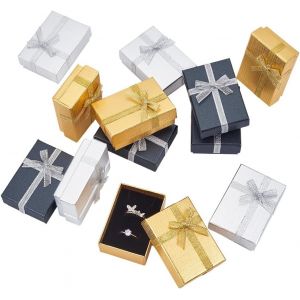 Trahoo-Lot De 12pcs Boîtes Cadeau Boîtes À Collier En Carton Avec Ruban Bowknot Cartons De Cadeaux Coffrets Cadeaux Rectangle, Couleur Melangee, 7x5x2.5cm - Neuf