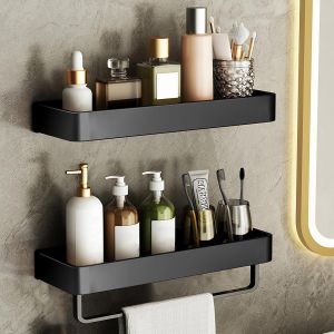 CAUC-&Eacute;tag&egrave;re de Douche sans per&ccedil;age - &Eacute;tag&egrave;re de Douche en Aluminium avec Porte-Serviettes - &Eacute;tag&egrave;re Murale antirouille pour Salle de Bain et Cuisine - Noir - 30 cm - Neuf