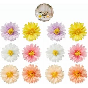 Mevronisshop-12 Pi&egrave;ces Fleurs Papier, Couleurs Vives Fleur En Papier, Pompon Papier De Soie, Modes Deco Mariage, D&eacute;corations Fleurs En Papier, Pour Wedding Party Anniversaire Chambre Maison Fete - Neuf