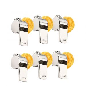 Lot De 6 Sifflets De Sport En Acier Inoxydable Avec Cordon En Nylon Amovible Pour Entraîneurs Sportifs, Basket-Ball, Football - Neuf