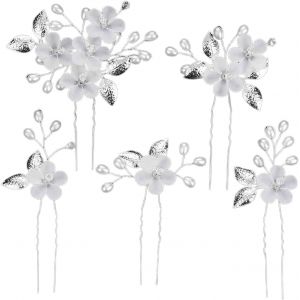 Kal-Piques Et Épingles À Cheveux Lot De 5 Épingles À Cheveux De Mariée, Fleurs, Accessoires Pour Cheveux De Mariée, Pinces À Cheveux En Perles Pour Femmes Et Filles - Neuf