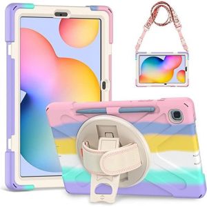 Coque Pour Samsung Galaxy Tab S6 Lite 10,4"" 2024/2022/2020,Sm-P620/P625/P613/P619/P610/P615,Étui Robuste Avec Support Rotatif,Dragonne Et Bandoulière,Housse Pour Tab S6 Lite,Rose Coloré - Neuf