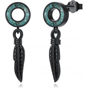 ChenQuanSarl-Boucles D'Oreilles Plume Noire En Argent 925 Turquo Goutte Pendantes Noires Boucles D'Oreilles Plumes Bijoux Plumes Cadeaux Pour Femmes Hommes, /, Argent Sterling, Pas De Gemme - Neuf
