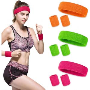 Few-9 Pcs Bandeau Sport, Bandeau Cheveux Femme Homme, Bandeau Transpiration Color&eacute;, Ensemble Bandeau De Sport Et Serre-Poignets, Accessoires Ann&eacute;es 80 Et 90, Pour Jogging Yoga V&eacute;lo Fitness - Neuf