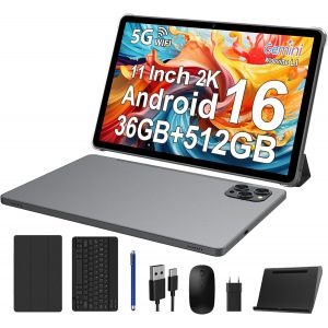 Tablette 11 Pouces Android 16 Tablet Tactile Avec 5G Wlan,Octa-Core,36Gb+256Gb/Tf 1Tb/8000Mah/13Mp+8Mp/Gps/Gms,Bt5,Tablette Avec Clavier,Grigio - Neuf