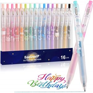 Letnerny-Stylo Gel Paillette,Stylos À Bille À Encre Gel,Stylo Pail-Lette,16 Stylos Gels De Couleur Pailleté,Idéal Pour Livres À Colorier, Dessin, Griffonner, Artisanat, Scrapbooking, Journal - Neuf