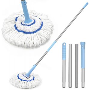 Vadrouille Nettoyage Lave Sol avec Manche de 140 cm de long,Balai Serpilli&egrave;re Double Usage Humide et Sec pour le Nettoyage du Bois,Carrelage,Marbre Self-wringing floor mop with reusable heads - Neuf