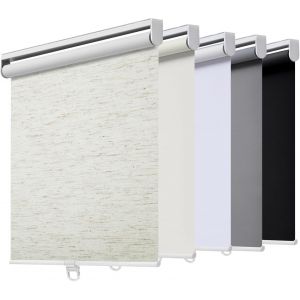 Store Enrouleur Occultant Sans Cordon Pour Fen&ecirc;tres Et Portes Avec Syst&egrave;me De Ressort, Protection Uv, Pour La Maison Et Le Bureau, 120 Cm L X 180 Cm H, Lin Cr&egrave;me - Neuf