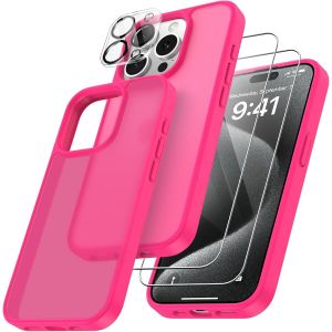 4 En 1 Coque Pour Iphone 15 Pro Max Avec 2 Verre Tremp&eacute; Et 1 Cam&eacute;ra Protecteur, [Coussin D'Air Int&eacute;gr&eacute;] Antichoc Antirayures Protection Housse Pour Iphone 15 Pro Max 6.7"", Rose Brillant - Neuf