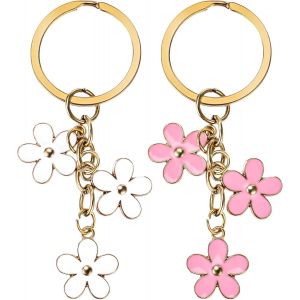 Lot De 2 Porte-Clés En Forme De Fleurs Pour Femme,Porte-Clés Décoratif Pour Filles,Meilleur Cadeau Pour Femme,Accessoires De Sac À Main,Doré,3X3Cm/1.18X1.18In(Blanc+Rose) - Neuf