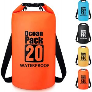 KALANKA-Dry Bag Sac étanche 5L/10L/20L/30L Sac à dos étanche Bandoulière réglable Sac étanche pour kayak, pêche, randonnée, voyage, camping, Orange, 20L, Sac à dos de vélo - Neuf