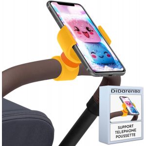 Kal-Support Telephone Poussette Universel Convient Aux Smartphones Jusqu'a 7,6"" Jaune - Neuf