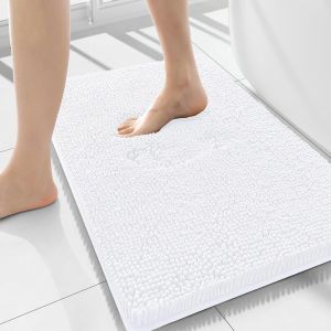 Tapis de Bain Antiderapant,Tapis Salle de Bain en Microfibre Chenille Douce,Tapis de Bain Absorbant,Lavable en Machine-40 x 60 cm-Blanc - Neuf
