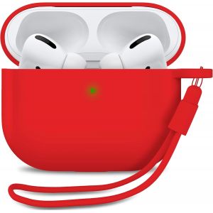 Coque Compatible avec Airpods Pro 1ère Génération - Case Boîtier Silicone Slim & Anti Choc - Etui Skin Protection Poussière - Housse & Lanière Rouge - Neuf