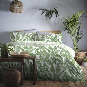 Tzf-- Housse De Couette Feuille Verte Tropicale - 140 X 200 Cm - 1 Taie D'oreiller - Design Réversible - Entretien Facile - Literie Feuille De Palmier Jungle - Literie Verte - Neuf