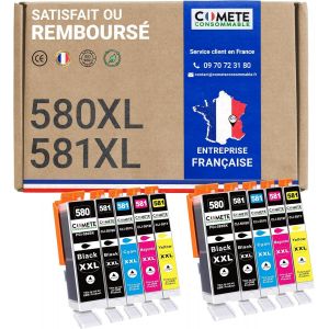 Marque française - 580XL 581XL - 10 Cartouches d'encre Compatibles avec Canon PGI-580 CLI-581 XL / PG580 CL581 XL - pour Canon Pixma TS6350 TR8550 TS8150 TS8151 TS9150 (Noir et Couleur) - Neuf