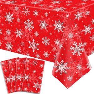 Sjzg-Lot De 4 Nappes De No&euml;l Rouges Flocons De Neige Flocons De Neige Nappe De F&ecirc;te De No&euml;l Nappe De No&euml;l D&eacute;coration De Table Vacances D'hiver Fourniture De F&ecirc;te 130 X 220 Cm - Neuf