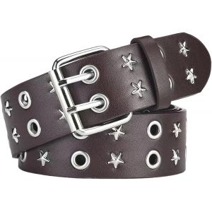 Cauc-Ceinture Punk Unisexe | Design &Agrave; Double Trou Avec Motif &Eacute;toil&eacute;, Boucle En Acier Inoxydable (3,8 Cm) | Pour Streetwear, Tenue Rock Et Mode Gothique | Cuir Synth&eacute;tique Pour Jeans, Robes, F&ecirc;tes - Neuf