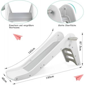 Toboggan Int&eacute;rieur Enfant Avec Panier De Basket, 170cm Ext&eacute;rieur Toboggan De Jardin, Gris Et Blanc - Neuf