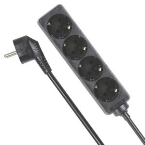 Multiprise 4 Prises, Bloc multiprise parafoudre, 4 Prises &eacute;lectrique Schuko Type F Mise &agrave; la Terre Allemagne, c&acirc;ble de 1.5, 3G1.5, Usage int&eacute;rieur, Noir - Neuf