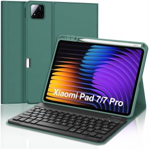 Coque Clavier Pour Xiaomi Pad 7/7 Pro 11.2"" 2025, Azerty Fran&ccedil;ais Housse Clavier Bluetooth Magn&eacute;tique D&eacute;tachable Avec Porte Crayon Pour Tablette Xiaomi Pad 7/7 Pro 2025 11.2 Pouces, Vert Fonc&eacute; - Neuf