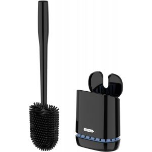 TEPPC-Brosse WC Silicone, Brosse Toilettes WC avec Support, Montage Mural ou au Sol, Brosse pour Le Nettoyage de Salle de Bain, Noir - Neuf