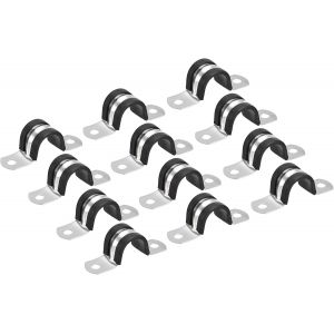 12pcs 20mm(25/32"") Collier de Serrage Caoutchouc Amorti 304 Inox Acier Attache Grillage Rigide Clip Fixation Sangle pour Tube Tuyau - Neuf