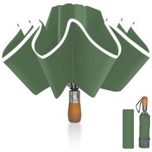 Parapluie Invers&eacute;, Parapluie Pliant Automatique 10 Baleines Pour Homme Et Femme, Manche En Bois, Anti Vent, Anti Tempete, Diam&egrave;tre 105 Cm - Neuf