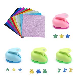 Chenquansarl-Perforatrice Scrapbooking, 4 Pi&egrave;ces Petit Format Perforatrice Forme, 4 Motifs Perforeuse Papier Motif, Avec 20 Feuilles De Papier Poussi&egrave;re D'or, Pour Cartes, Scrapbooking, &Eacute;tiquettes - Neuf