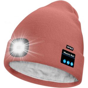 Unisexe Led Bluetooth Bonnet Lampe Frontale,Usb Rechargeable 4 Led Musique Parleur Chapeau De Course Lumière Chaud Polaire Doublée Tricot Bonnet Cadeaux Pour Hommes Et Femmes - Neuf