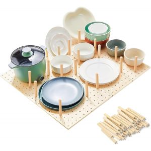 Chenquansarl-Organisateur De Tiroir En Panneau Perforé, Système De Panneau Perforé En Bois 4 Pièces Avec 32 Bâtons En Bois, Plateau Organisateur D'assiettes En Bois Réglable, Organisateur De Tiroir - Neuf