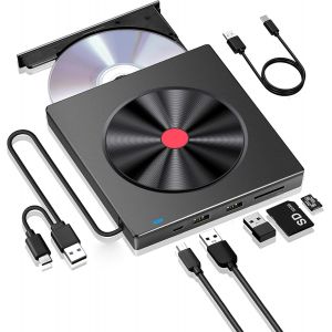 KALANKA-Lecteur CD DVD Externe USB 3.0 Type-C pour PC,Lecteur DVD avec 2 USB&Fente SD/TF,Graveur DVD-/+RW Portable,Transmission Rapide pour Laptop Desktop Macbook Windows11/10/8/7/XP/Vista/Linux/MacO - Neuf