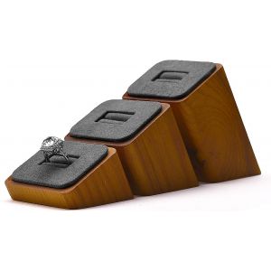Nbgcm-Bois Massif Carré Présentoir À Bagues 3 Pièces Vitrine À Bijoux Présentoir À Bagues(Gris Foncé) - Neuf