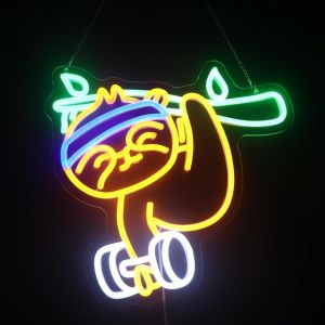 Panneau N&eacute;on Avec Halt&egrave;re Et Paresseux Qui Soul&egrave;ve Le Poids, Panneau N&eacute;on Personnalis&eacute;, D&eacute;coration Murale De Salle De Sport, Cadeau De No&euml;l Ou D'anniversaire - Neuf